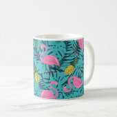 Nahtloses Muster mit rosa Flamingos und grünem Pin Kaffeetasse (VorderseiteRechts)