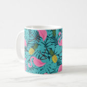 Nahtloses Muster mit rosa Flamingos und grünem Pin Kaffeetasse (Vorderseite Links)
