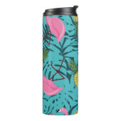Nahtloses Muster mit rosa Flamingos und grünem Pin Thermosbecher (Nach links gedreht)
