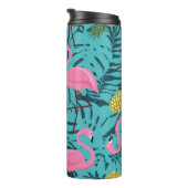 Nahtloses Muster mit rosa Flamingos und grünem Pin Thermosbecher (Nach rechts gedreht)