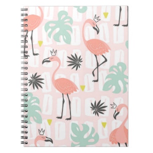 Nahtloses Muster mit rosa Flamingos und Palmblätte Notizblock