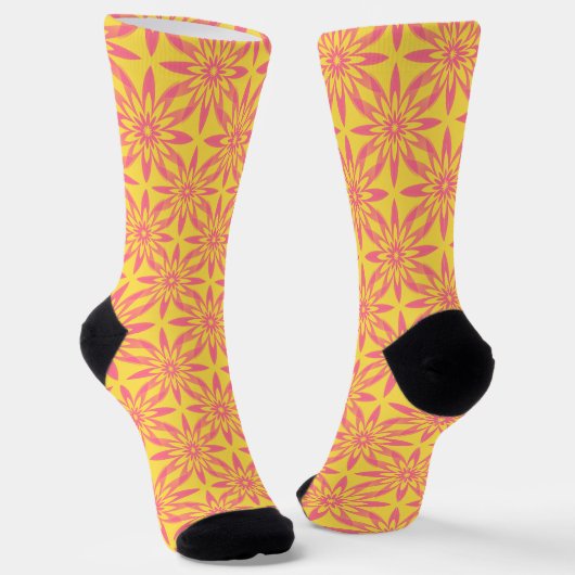 Nahtloses Muster mit rosa gelben Blumen Socken (Gewinkelt)