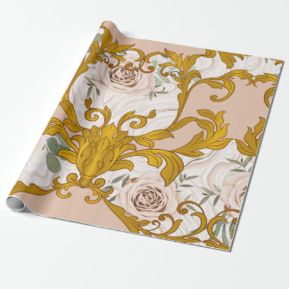Nahtloses Muster mit Rose und goldfarbener Barocke Geschenkpapier
