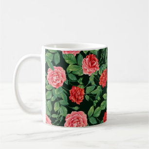 Nahtloses Muster mit rote Rosen Blume. Farbe Kaffeetasse