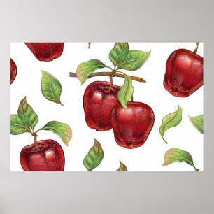 Nahtloses Muster mit roten Äpfeln. Realistischer V Poster
