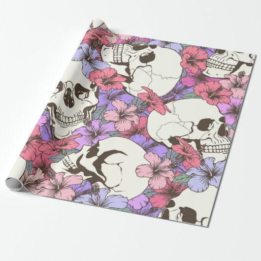 Nahtloses Muster mit Schädelfischen von Blume Geschenkpapier (Ungerollt)
