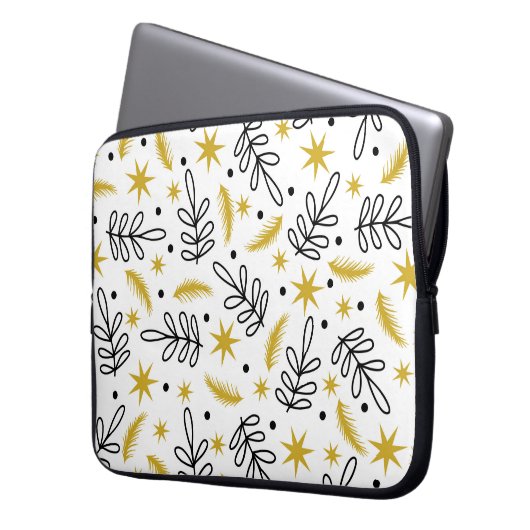Nahtloses Muster mit Schneeflocken und Tannenzweig Laptopschutzhülle (Vorderseite Links)