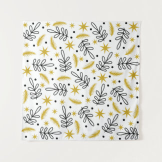 Nahtloses Muster mit Schneeflocken und Tannenzweig Wandteppich