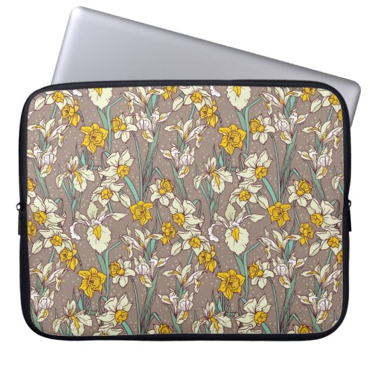 Nahtloses Muster mit schönen Reisen und Narzissen Laptopschutzhülle (Vorderseite)