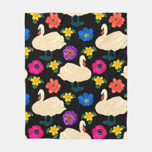 Nahtloses Muster mit Schwänen und Blume, Hand geze Fleecedecke