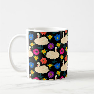 Nahtloses Muster mit Schwänen und Blume, Hand geze Kaffeetasse