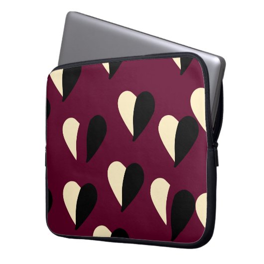 Nahtloses Muster mit schwarz-weißem Herz. St Va Laptopschutzhülle (Vorderseite Links)