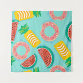 Nahtloses Muster mit Schwimmern im Pool. Ananas Wandteppich (Vorderseite (Horizontal))