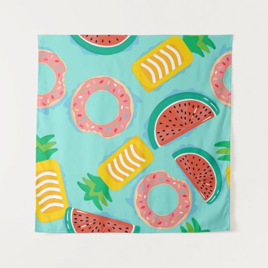 Nahtloses Muster mit Schwimmern im Pool. Ananas Wandteppich (Vorderseite)