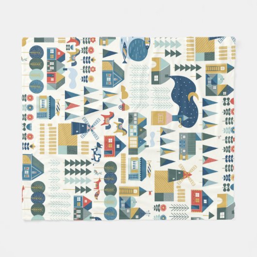 Nahtloses Muster mit skandinavischem Dorf in der V Fleecedecke (Vorderseite (Horizontal))