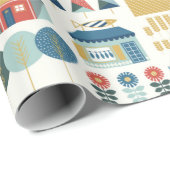 Nahtloses Muster mit skandinavischem Dorf in der V Geschenkpapier (Rolleneckpunkt)