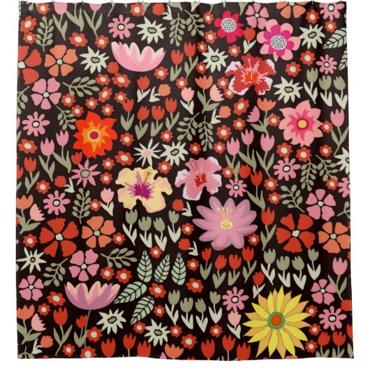 Nahtloses Muster mit Sonnenblumen, Tulpen Duschvorhang (Vorderseite)