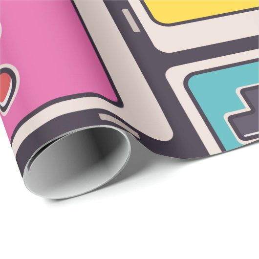 Nahtloses Muster mit Spieljoysticks. Farbige Krank Geschenkpapier (Rolleneckpunkt)