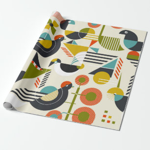 Nahtloses Muster mit stilisierten Vögeln in Retro  Geschenkpapier