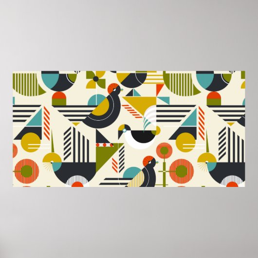 Nahtloses Muster mit stilisierten Vögeln in Retro Poster (Vorne)