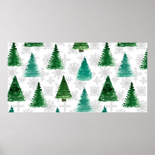 Nahtloses Muster mit Tannenbaum und Schneeflocken. Poster (Vorne)