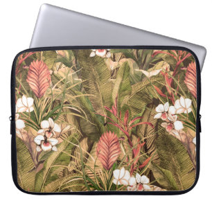 Nahtloses Muster mit tropischen Blätter und Blume. Laptopschutzhülle