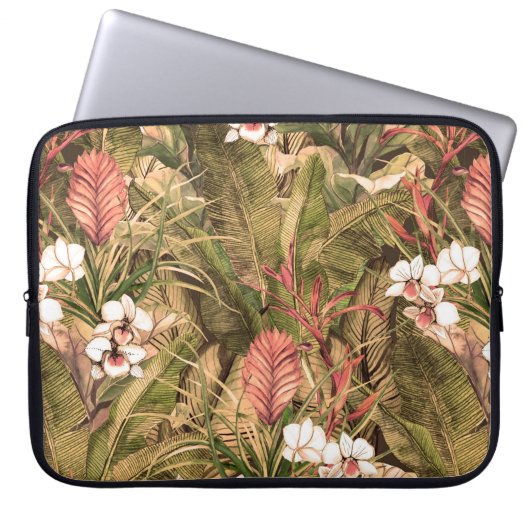 Nahtloses Muster mit tropischen Blätter und Blume. Laptopschutzhülle (Vorderseite)