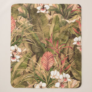 Nahtloses Muster mit tropischen Blätter und Blume. Sherpadecke