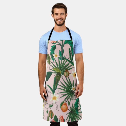 Nahtloses Muster mit tropischen Blättern, Blume un Schürze (Getragen)