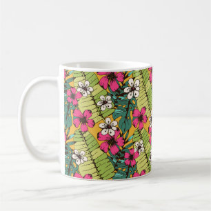 Nahtloses Muster mit tropischen Blume, Palmen verl Kaffeetasse
