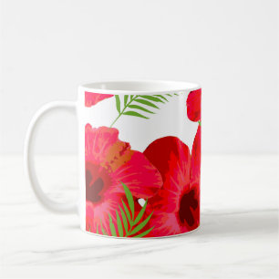 Nahtloses Muster mit tropischer Blume, Palmen verl Kaffeetasse