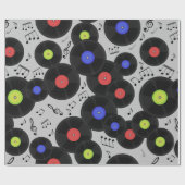 Nahtloses Muster mit Vinyl-Platten und Noten. Geschenkpapier (Flach)