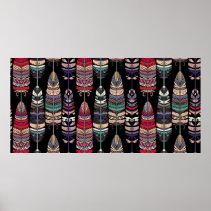 Nahtloses Muster mit Vogelfedern. Tribal Art a Poster