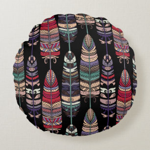 Nahtloses Muster mit Vogelfedern. Tribal Art a Rundes Kissen