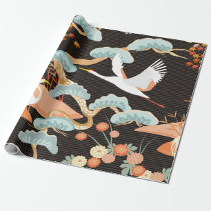 Nahtloses Muster mit Vögeln. Kranich. Reiher. Japa Geschenkpapier
