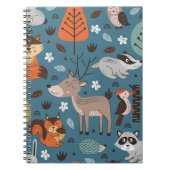 Nahtloses Muster mit Waldtieren auf blauem Rücken Notizblock (Vorderseite)