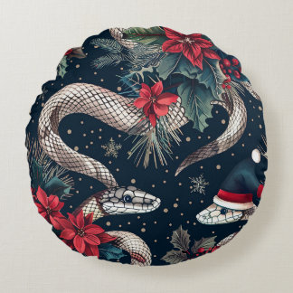 Nahtloses Muster mit weihnachtlichen Ästen, poi Rundes Kissen