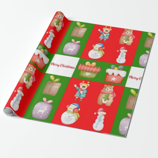 Nahtloses Muster mit Weihnachts-Theme-Abbildung Geschenkpapier (Ungerollt)