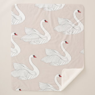 Nahtloses Muster mit weißen Schwänen. Weißer Vogel Sherpadecke