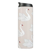 Nahtloses Muster mit weißen Schwänen. Weißer Vogel Thermosbecher (Nach rechts gedreht)