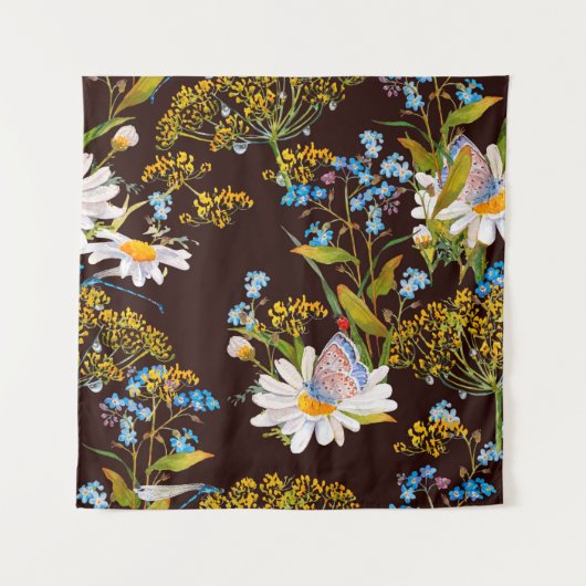 Nahtloses Muster mit Wildblumen Wandteppich (Vorderseite)