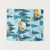 Nahtloses Muster mit Winterdorf im Wald Wandteppich (Vorderseite (Horizontal))