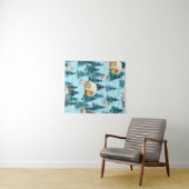 Nahtloses Muster mit Winterdorf im Wald Wandteppich (Beispiel (Horizontal))