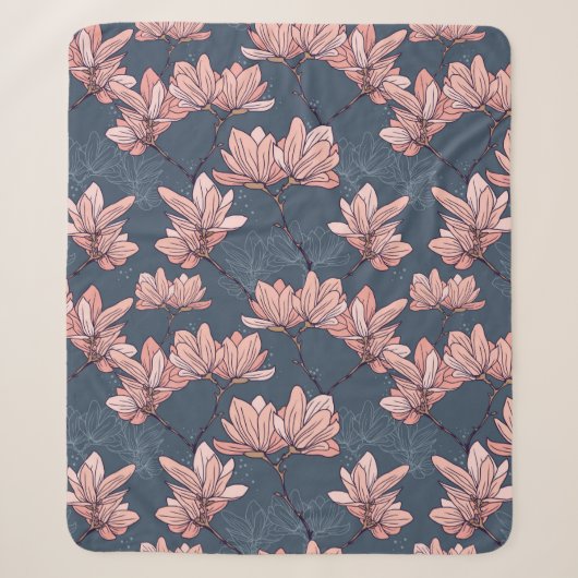 Nahtloses Muster mit wunderschönen magnolischen Bl Sherpadecke (Vorderseite)