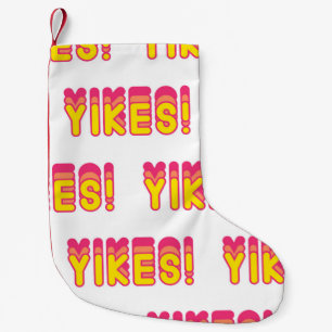 Nahtloses Muster mit "Yikes"! Worte. Vintage Wand Kleiner Weihnachtsstrumpf