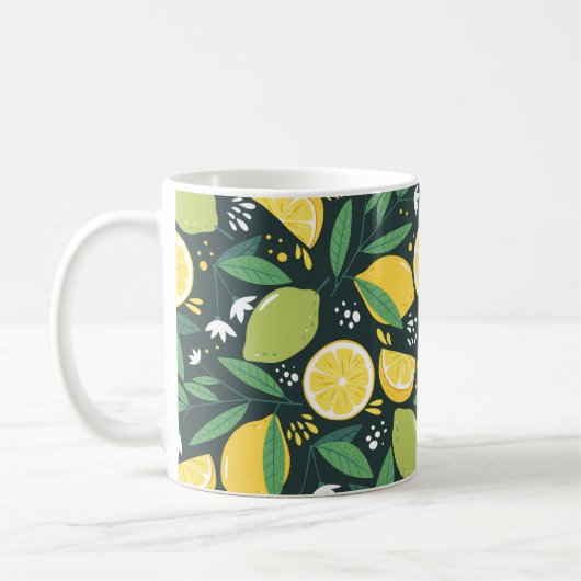 Nahtloses Muster mit Zitronen. Abstrakter Kunstdru Kaffeetasse (Links)