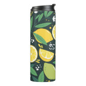 Nahtloses Muster mit Zitronen. Abstrakter Kunstdru Thermosbecher (Nach links gedreht)