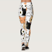 Nahtloses Muster Niedlich Kawaii Cats Herzlinie Leggings (Rückseite)