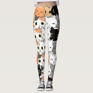 Nahtloses Muster Niedlich Kawaii Cats Herzlinie Leggings
