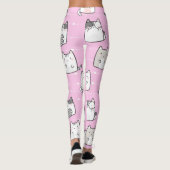 Nahtloses Muster Niedlich Kawaii Cats Herzlinie Leggings (Rückseite)